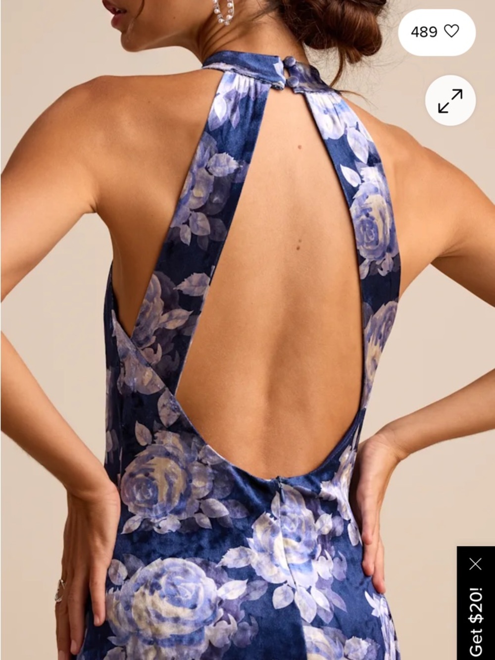 Celestara Navy Floral Velvet Backless Mermaid Maxi Dress - Picture 3 of 5